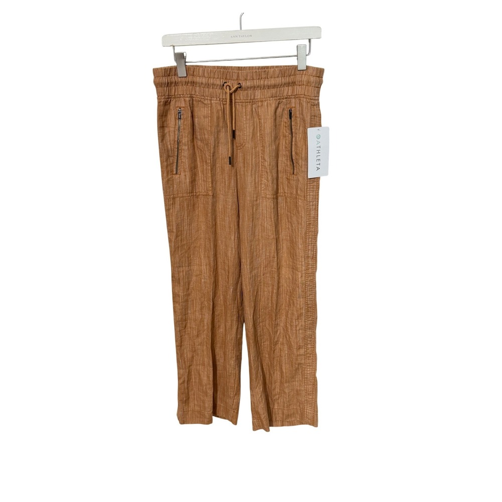 Athleta Cabo Linen Textured Wide Leg Pant Womens 6P Brown Drawstring 657680